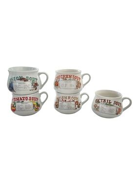 Vintage Lot of 5 Ceramic Soup Recipe Bowls Mugs Cups DDJ Dat’l Do-It Inc.